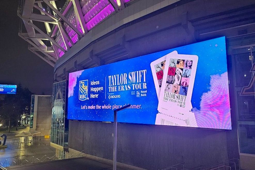 New 85x25 outdoor advertising video board at BC Place Stadium, fronting the Georgia Viaduct. (Kenneth Chan/Daily Hive)