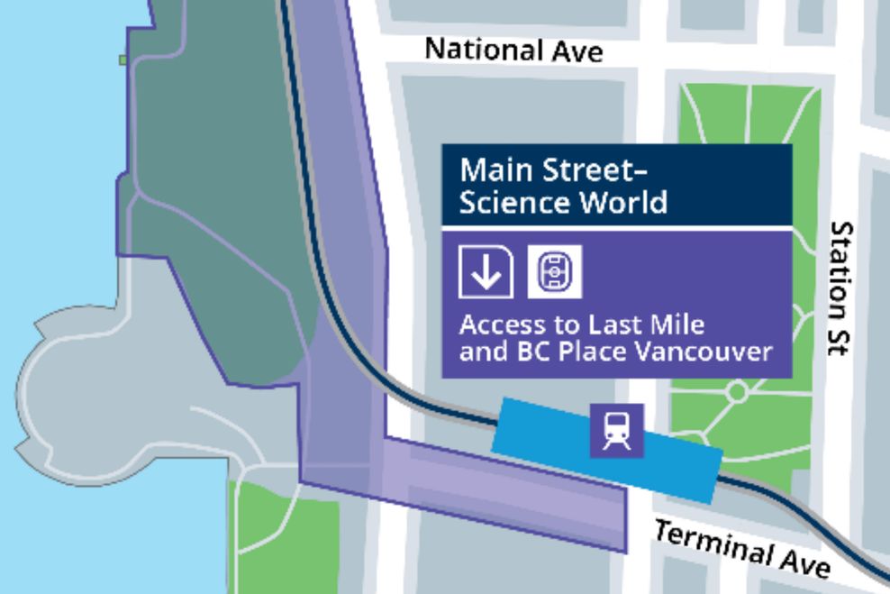 All access to BC Place Stadium during FIFA World Cup matches will be made via the Last Mile pedestrian route starting outside SkyTrain's Main Street-Science World Station. (TransLink)