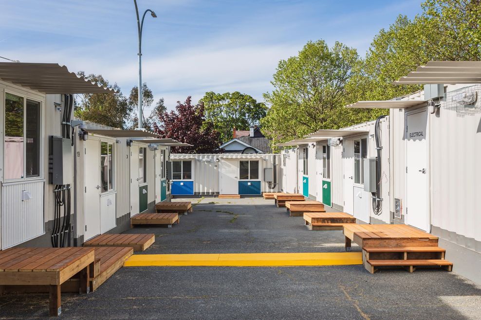 The previous setup for the Caledonia Place tiny homes village in Victoria. (Aryze)