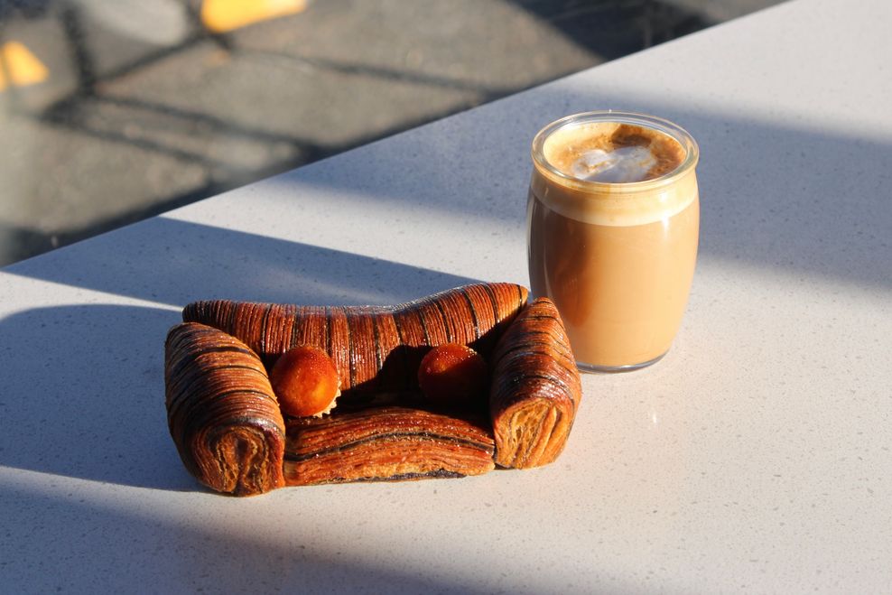 Mont Blanc Saint-Honoré Croissant with featured drink pairing Hong Kong Milk Tea (Daan Go Cake Lab Richmond)