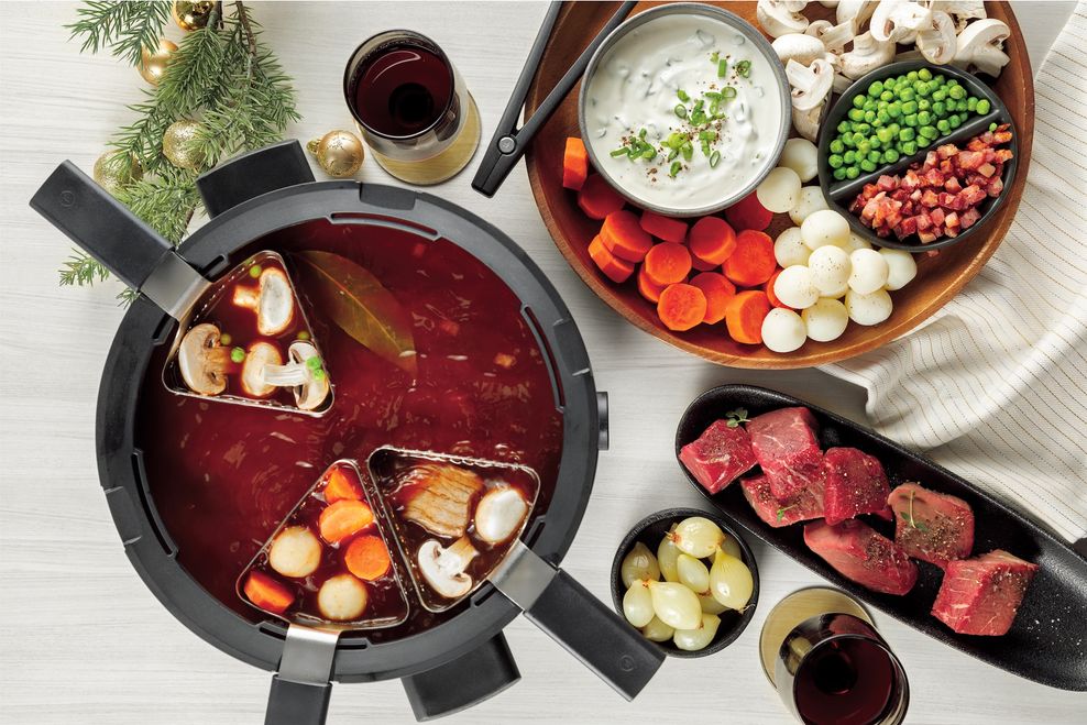 Beef bourguignon made in Fondussimo's Evolution 3-in-1 Fondue Set.