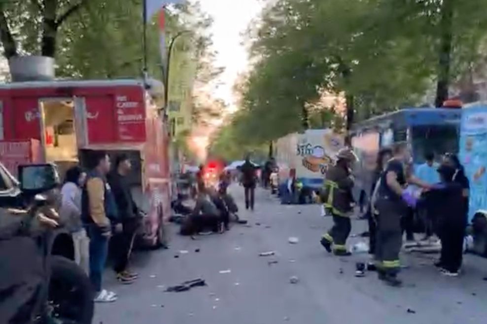 Emergency response for the incident on Fraser Street near East 41st Avenue in Vancouver on April 26, 2025. (Abigail Butch Andiso)