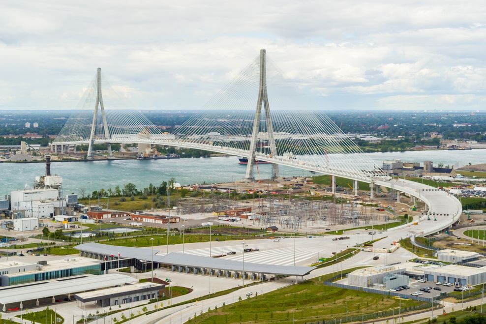 Fall 2025 construction progress on the Gordie Howe International Bridge. (Windsor-Detroit Bridge Authority)