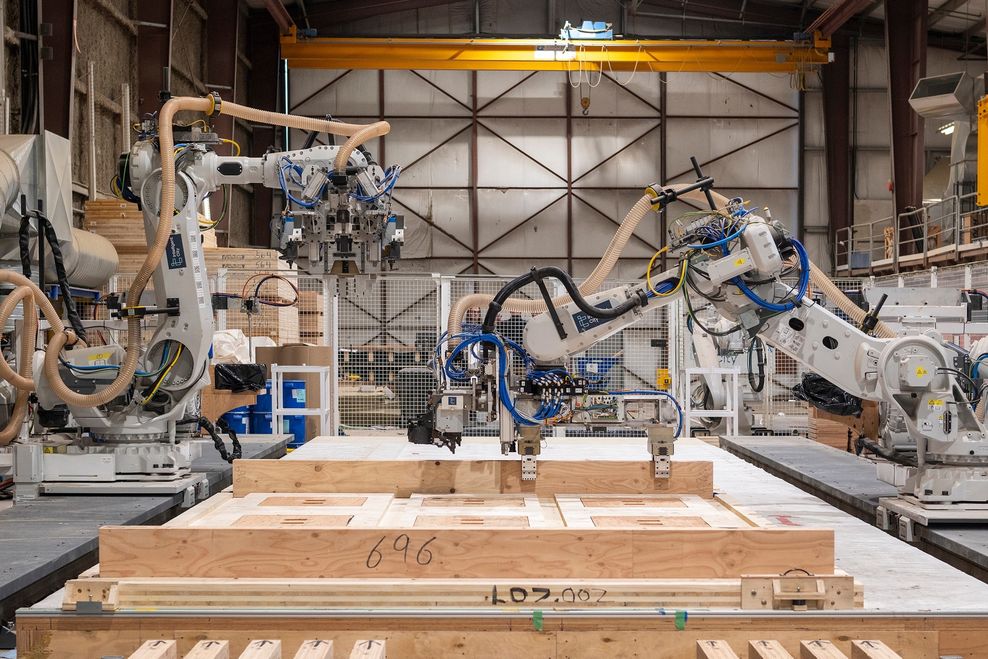 Intelligent City's prefabricated mass-timber construction factory in Delta, B.C. (Intelligent City)