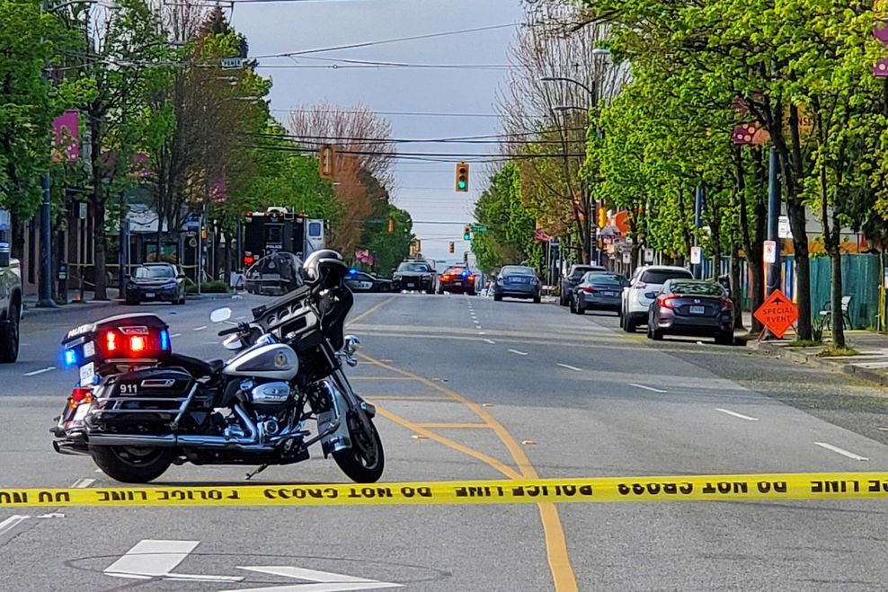 Police tape at the scene, a day after a vehicle plowed through a crowd at the Lapu Lapu Festival in Vancouver. (Daniel Chai/ Daily Hive) 