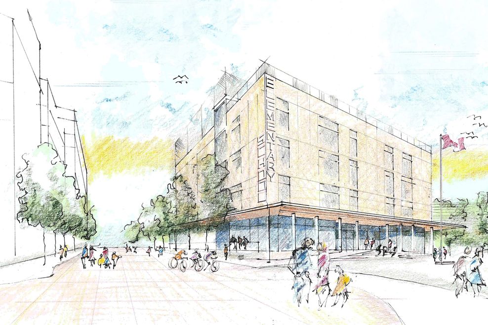 May 2025 highly preliminary concept of Olympic Village Elementary School. (McFarland Marceau Architects/Vancouver School Board)