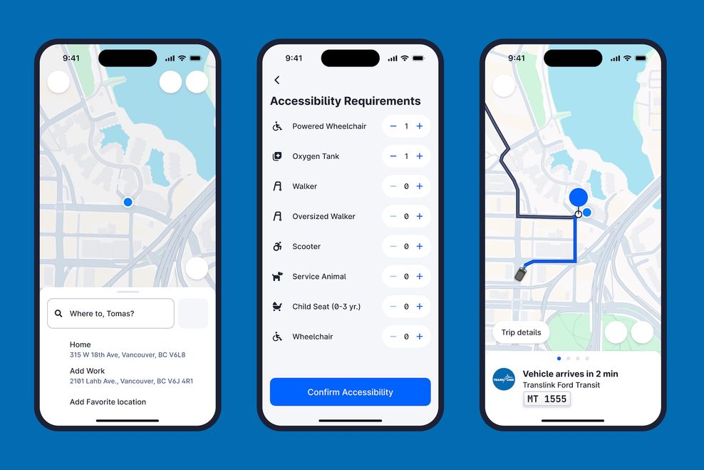 Example of Spare's TransLink app for HandyDART. (Spare/TransLink)