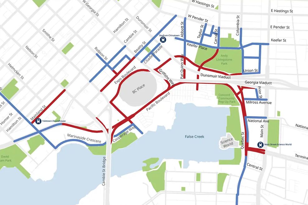 Draft plan for road closures in downtown Vancouver during 2026 FIFA World Cup match days. (City of Vancouver)