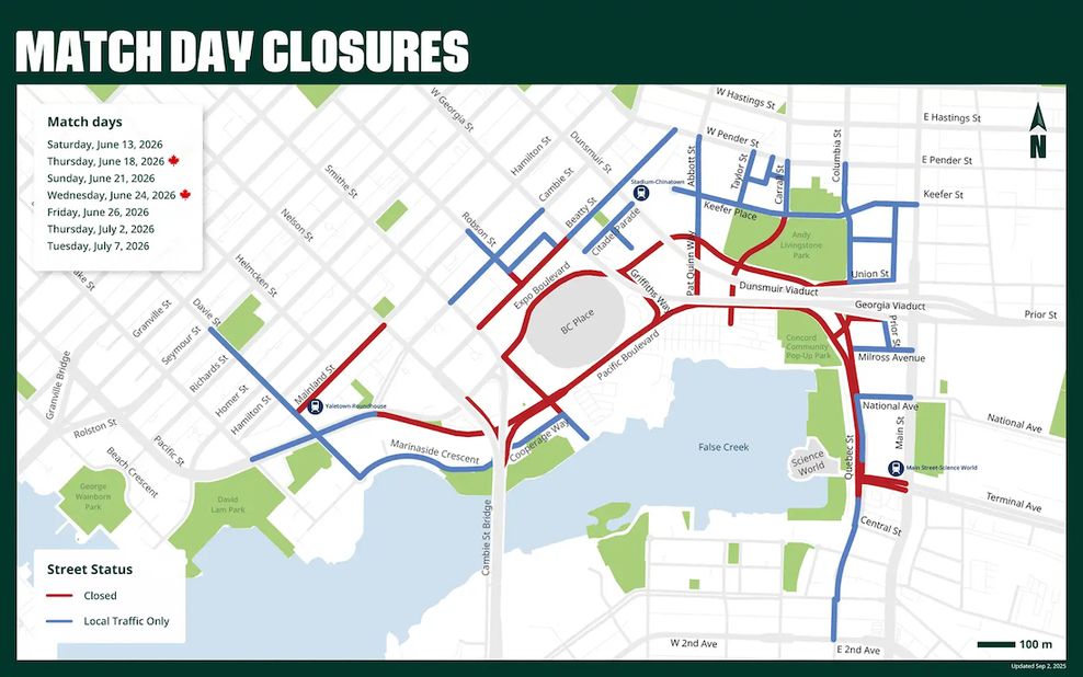 vancouver 2026 fifa world cup road closures map match day