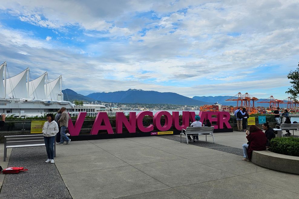 The temporary Vancouver sign is part of Junction Public Market. (Kenneth Chan/Daily Hive)
