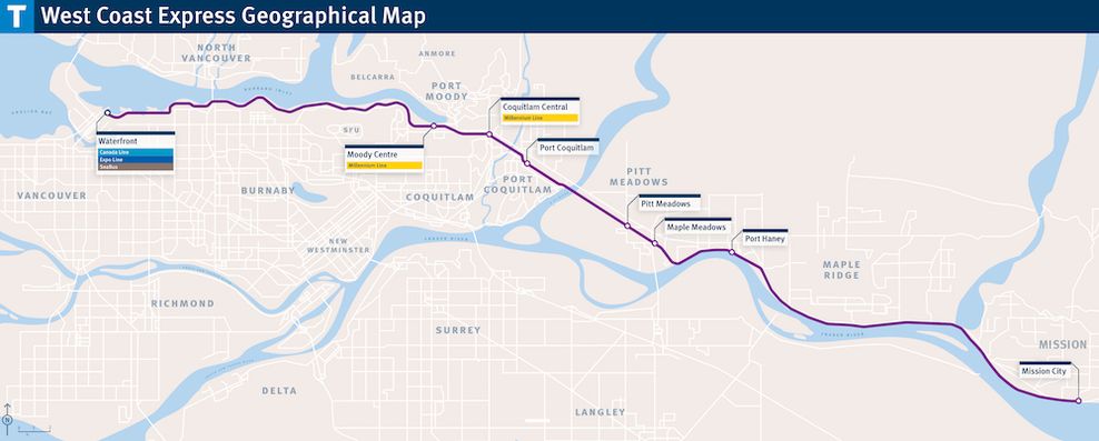 west coast express commuter rail line map